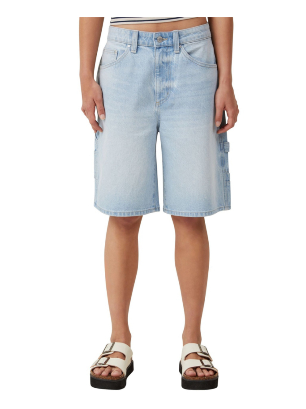 Cotton On Size 10 Light Wash Super Baggy Carpenter Denim Bermuda Shorts NWT